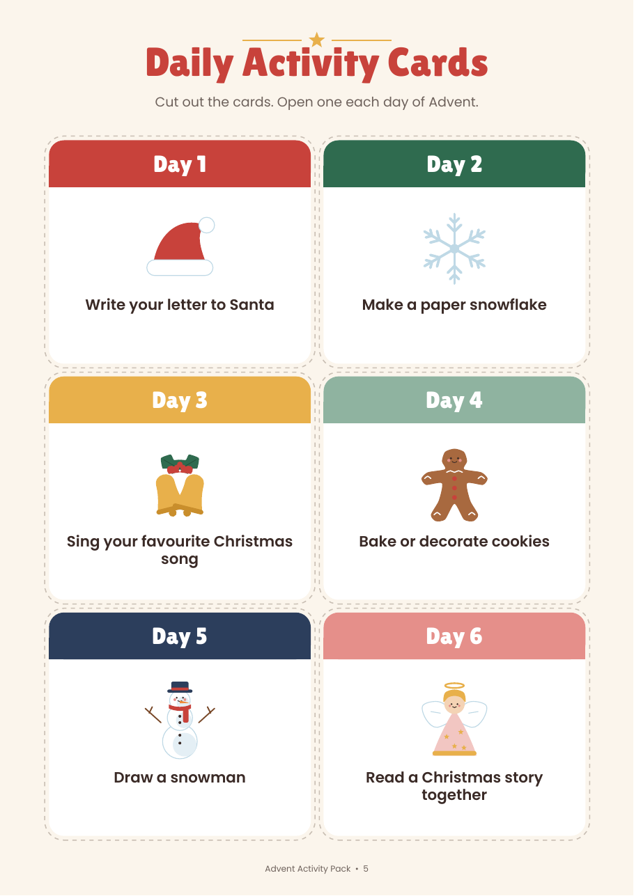 Advent Activity Pack — 24 Days of Christmas Fun for Kids (Printable PDF)
