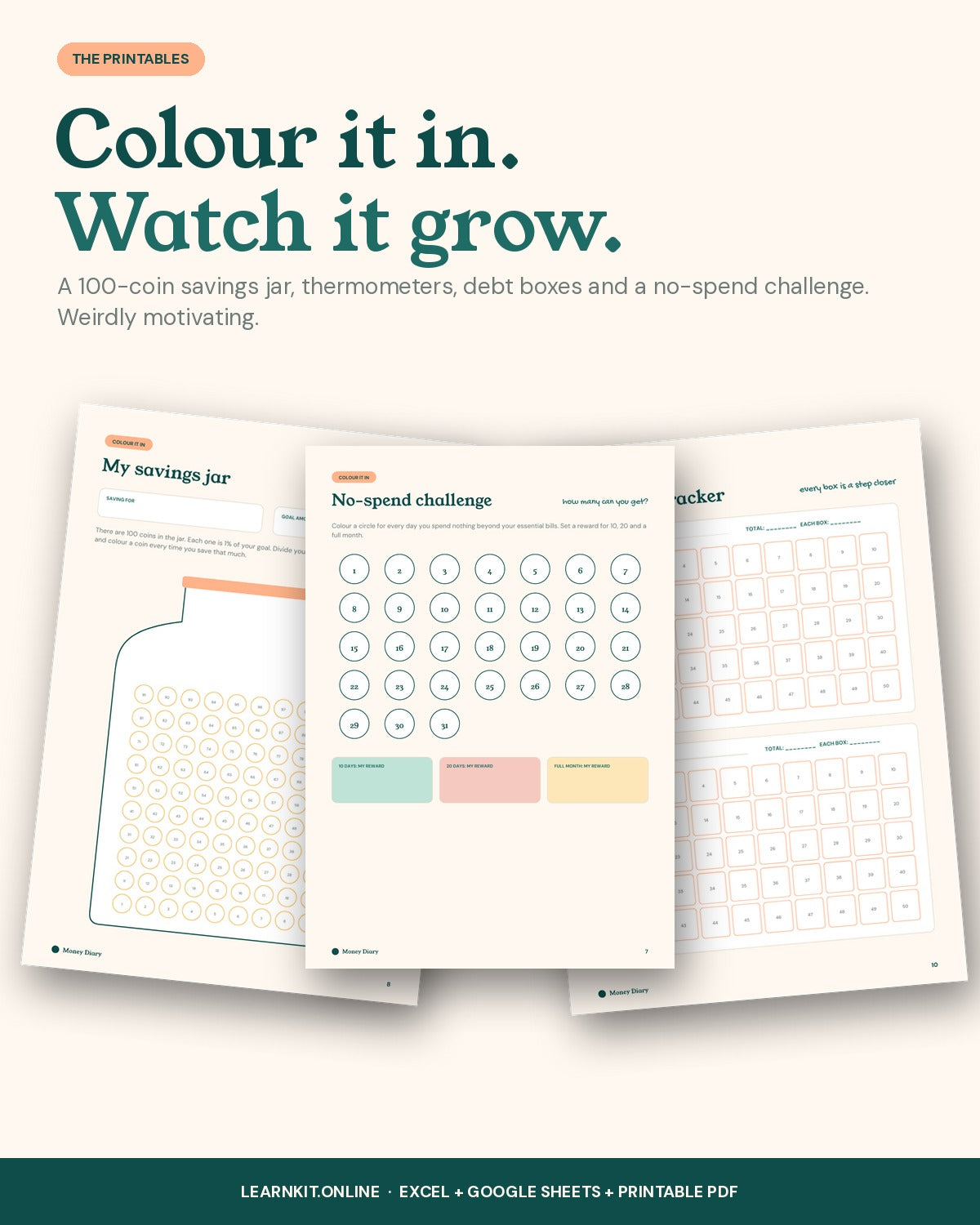 Money Diary Budget Planner: Smart Excel & Google Sheets Spreadsheet + Colour-In Printables