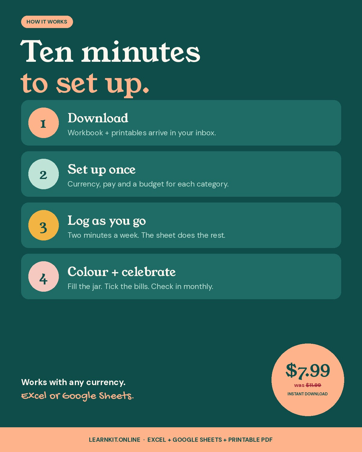 Money Diary Budget Planner: Smart Excel & Google Sheets Spreadsheet + Colour-In Printables