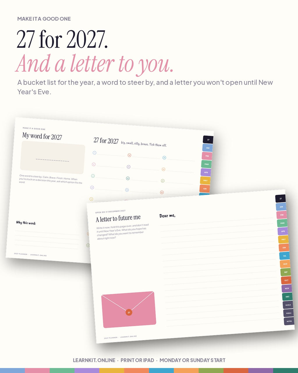 2027 Planner: Landscape Weekly & Monthly, Printable + Hyperlinked for iPad (A4 + US Letter)