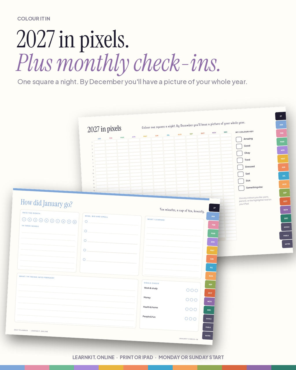 2027 Planner: Landscape Weekly & Monthly, Printable + Hyperlinked for iPad (A4 + US Letter)