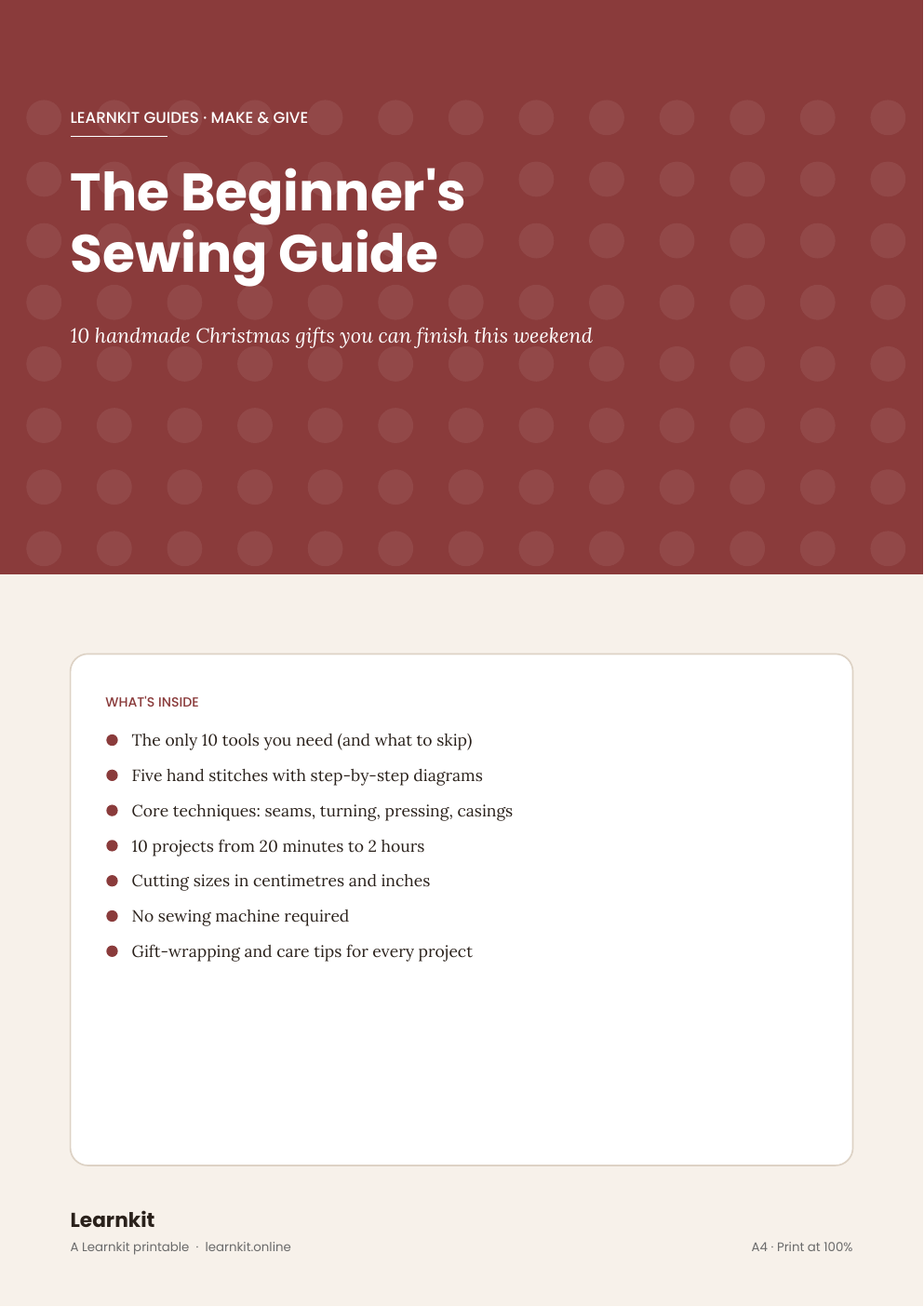 The Beginner's Sewing Guide: 10 Handmade Christmas Gifts — Ebook (PDF)