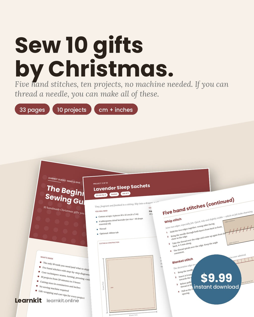 The Beginner's Sewing Guide: 10 Handmade Christmas Gifts — Ebook (PDF)